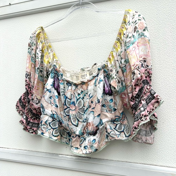 Hemant Nandita Anthropologie Women Floral Boho Top Sz M Cropped Multi Fairy - Picture 9 of 14